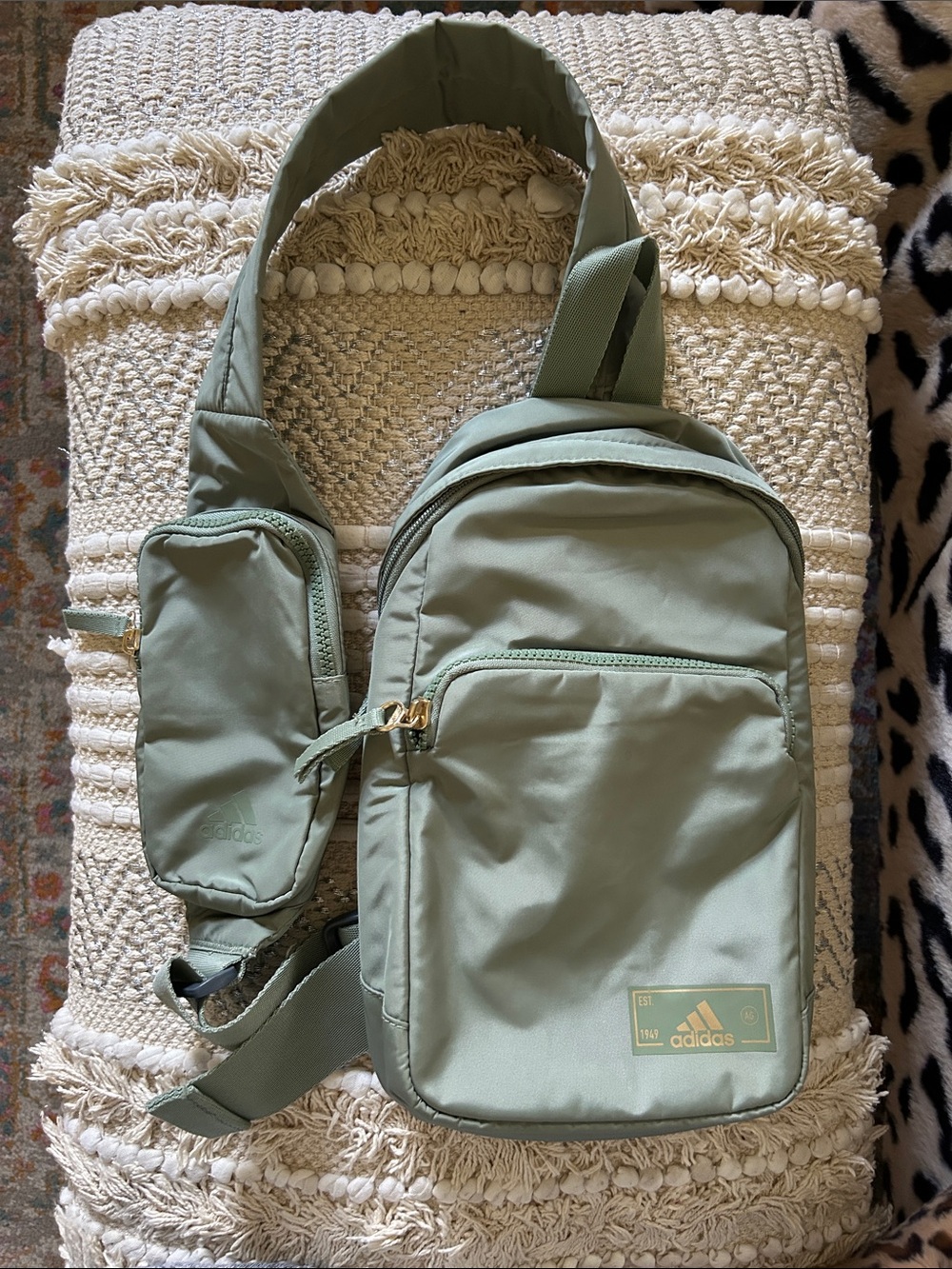 adidas Sage Green Crossbody Bag with Gold Hardware